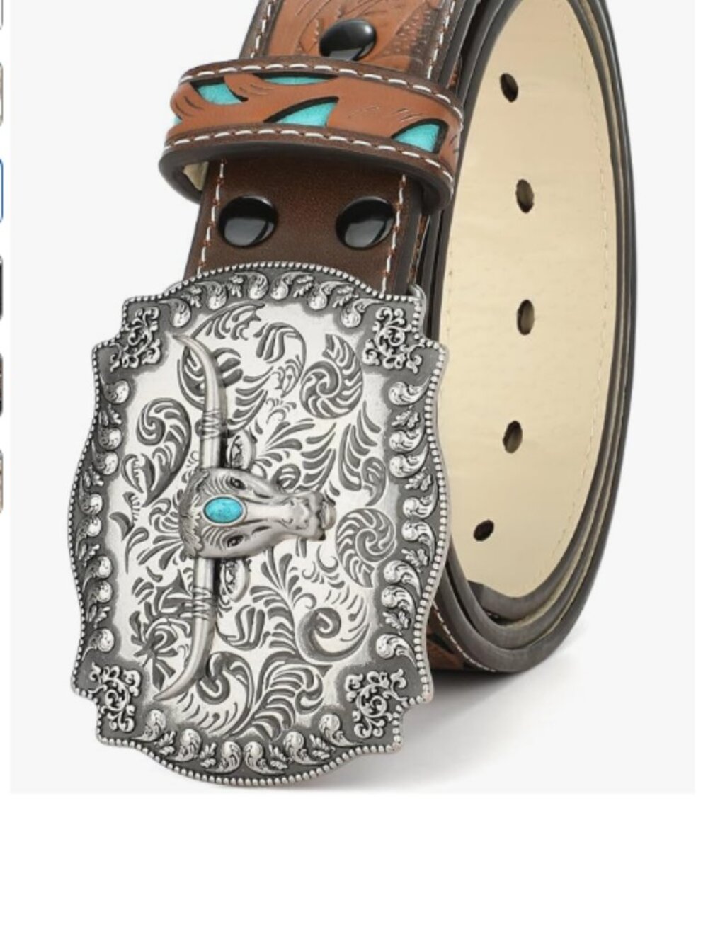 Women Men Genuine Leather Belt Vintage Ladies Western Belt Engraved Tooled - Picture 5 of 6